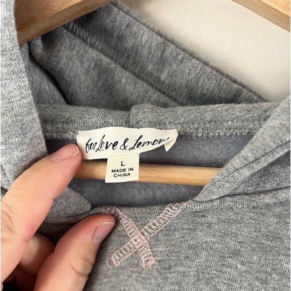 For Love & Lemons Josie Heather Gray Cropped Hooded Sweatshirt Size Large - Picture 5 of 11